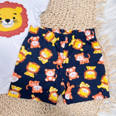 Conj. Body Leãozinho e Bermuda Tigrinho - Branco e Marinho